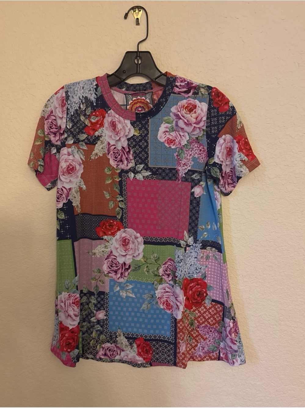 Multi-Color Floral Patchwork Short Sleeve Top